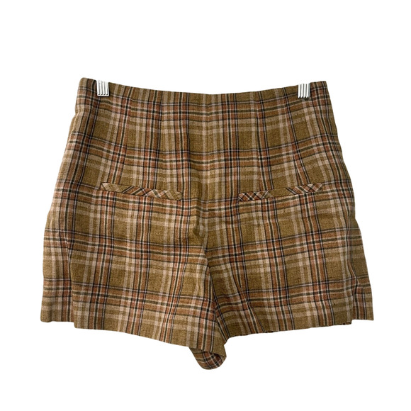 Veronica Beard 4 Jazmin Plaid 100% Linen Shorts Preppy High Rise Brown Tan - Picture 3 of 8
